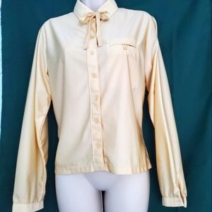 Vtg It's Gailord Lt Gold Blouse - Qiana fabric - Sz Med?